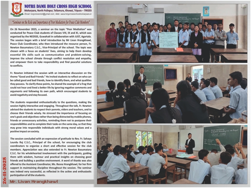 Seminar on the Role and Importance of Peer Mediators for Peace Club Member Notre Dame